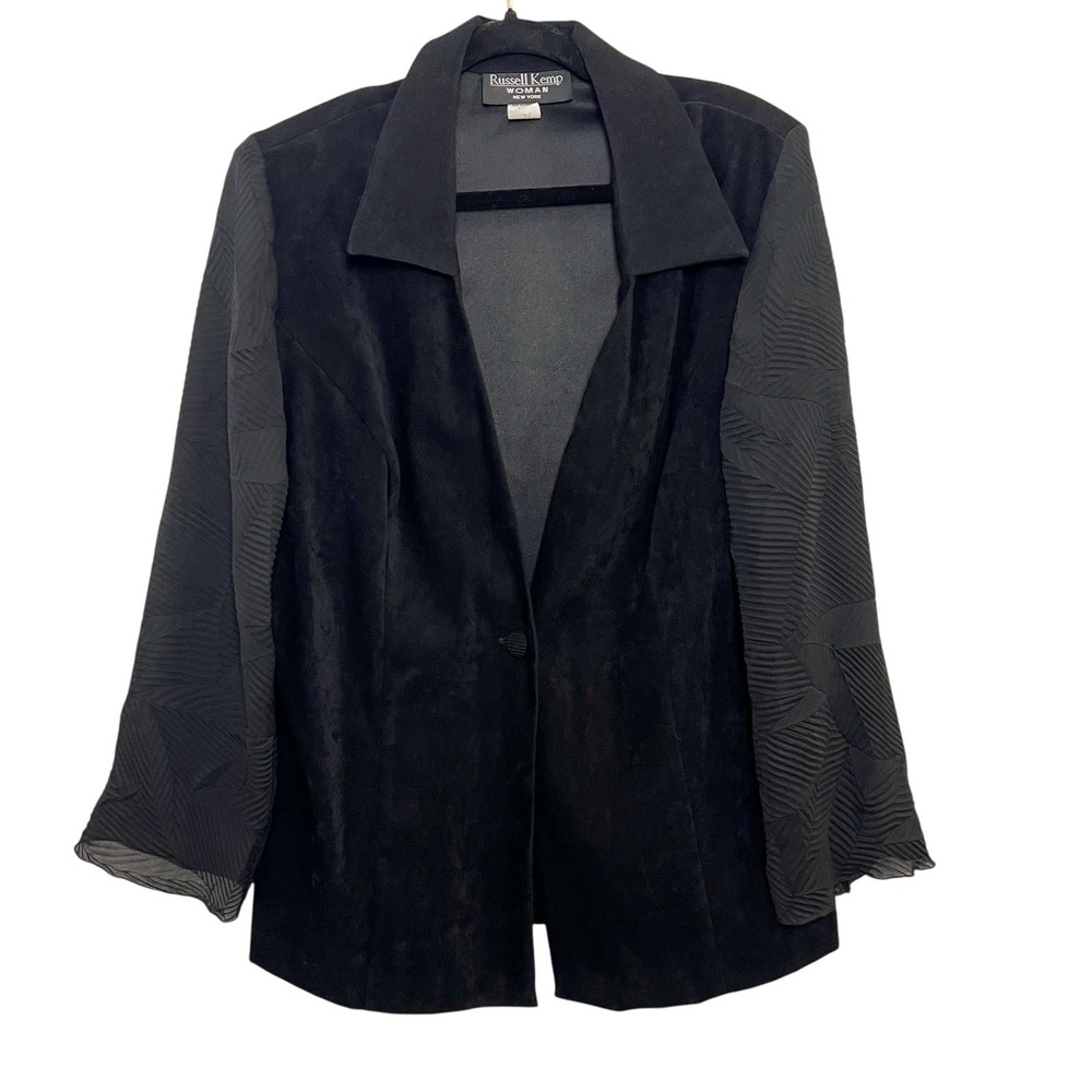 Russell Kemp Black Faux Seude Blazer Jacket Womens Textured‎ Semi Sheer Sleeve - Picture 2 of 10